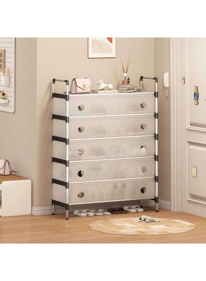 5-Tier Dustproof Shoe Storage Cabinet with Flip Doors – Space Saving Shoe Organizer Rack with Metal Frame and Fabric Cover – Holds Up to 20 Pairs – Black & Grey - Image 1