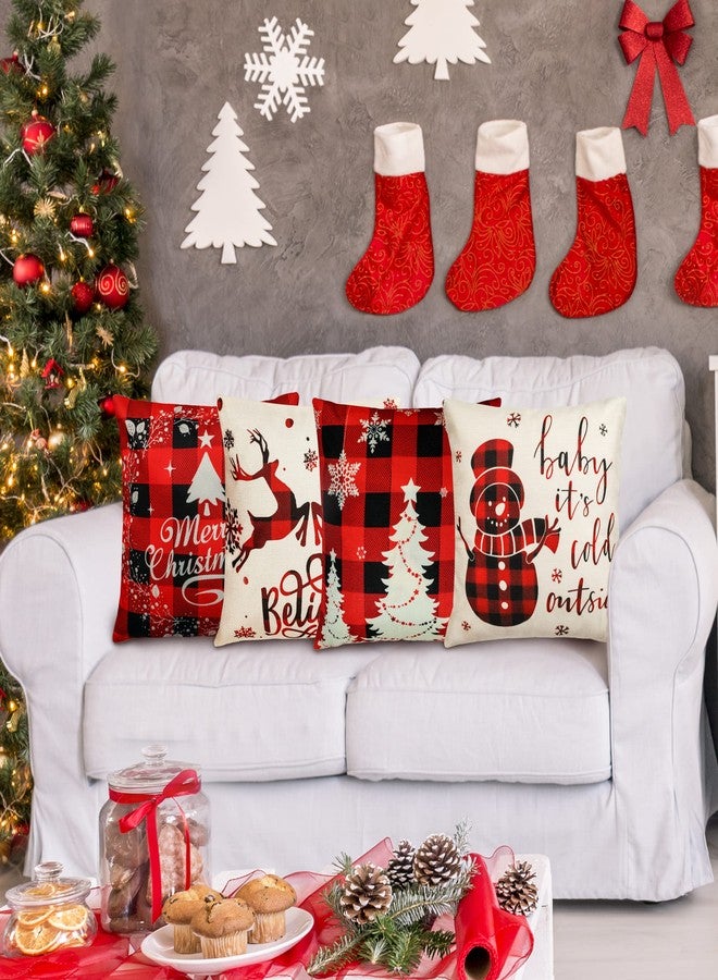 TDHDIKE Christmas Pillow Covers 18×18 Inch Set of 4 Farmhouse Christmas Pillow Covers Christmas Pillow Cases for Sofa Couch Christmas Decorations Throw Pillow Covers - Image 5