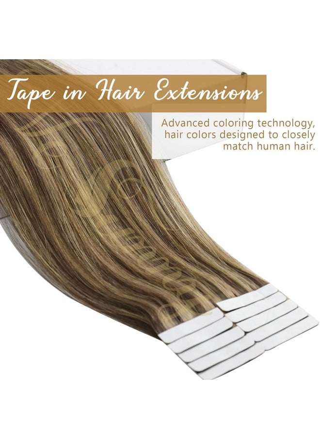 Ve Sunny Tape In Hair Extensions Human Hair Brown Highlight Tape In Human Hair Extensions Dark Brown Highlight Caramel Blonde Hair Extensions Real Human Hair Tape Ins Brown 20Pcs 50G 20Inch  - Image 3