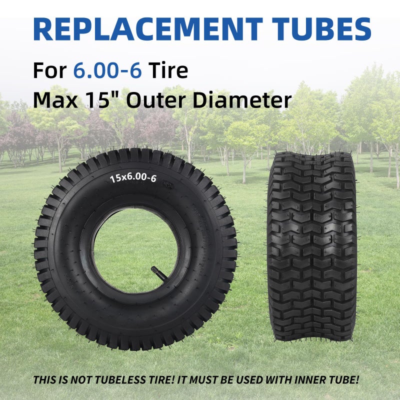 GICOOL 15x6.00-6 Tire and Inner Tube Set, TR-13 Straight Valve Stem, Replacement Riding Mower Front Wheel Assembly, 2 Pack - Image 2