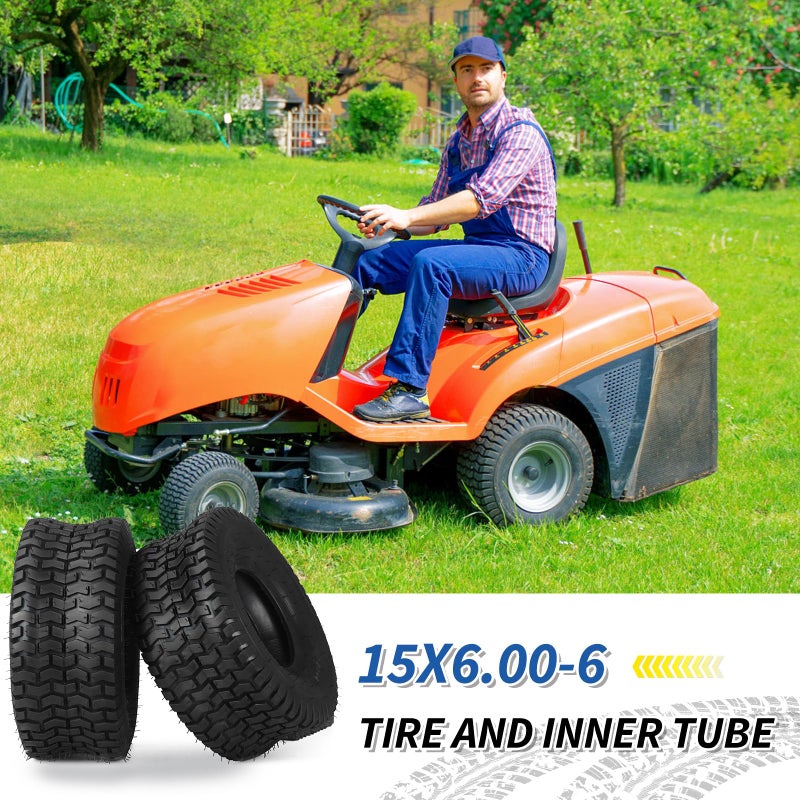 GICOOL 15x6.00-6 Tire and Inner Tube Set, TR-13 Straight Valve Stem, Replacement Riding Mower Front Wheel Assembly, 2 Pack - Image 5