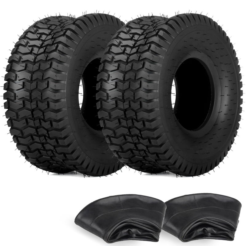 GICOOL 15x6.00-6 Tire and Inner Tube Set, TR-13 Straight Valve Stem, Replacement Riding Mower Front Wheel Assembly, 2 Pack - Image 1