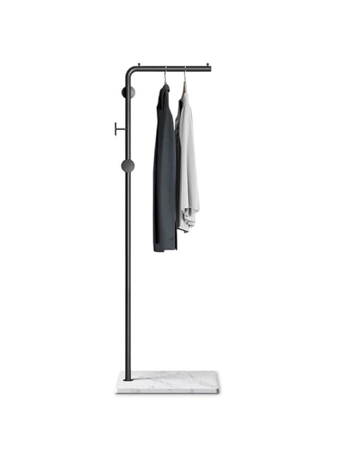 HOOKOR Metal Coat Rack Freestanding with Natural Marble Base, Entryway Coats Hanger Stand with 3 Hooks, Home Hotel Hall Tree for Coats, Hats, Scarves, Clothes, and Handbags (Black/white Base)