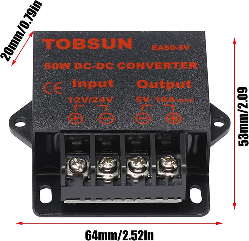 MGGi محول ومنظم جهد من DC 12V/24V إلى 5V بقدرة 10A وطاقة 50W، محول تخفيض الجهد مقاوم للماء، مكون إمداد الطاقة، محول نوع “باك”، مصنوع من الألومنيوم. - Image 3