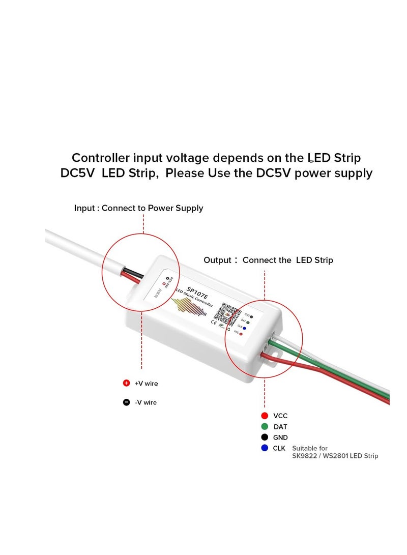 Music Bluetooth Full Color Controller, Smart Mobile Phone APP Control Music Remote Controller, Support Almost All The LED IC Chip Suit for LED Strip, Matrix Panel,Module Buli-in Mic/AUX Input - Image 2