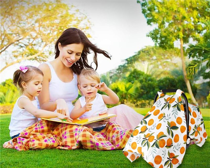 Metplus Baby Car Seat Cover Infant Carseat Canopy, Metplus Cotton Muslin Carrier Covers, Summer Stroller Canopie - Extra Wide Universal Fit, Lightweight Breathable Soft for Newborn Boy Girl (Oranges) - Image 4