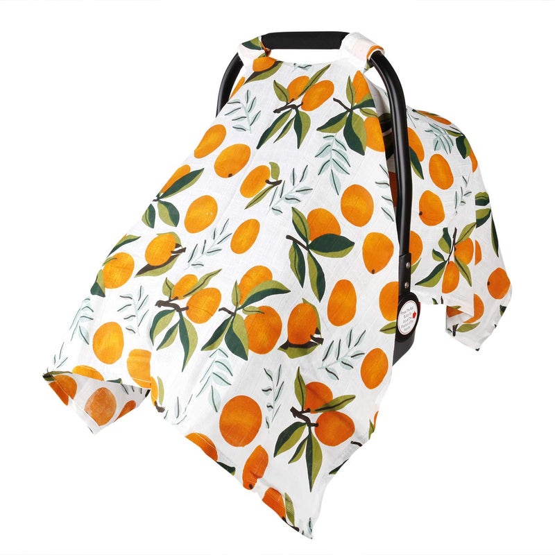Metplus Baby Car Seat Cover Infant Carseat Canopy, Metplus Cotton Muslin Carrier Covers, Summer Stroller Canopie - Extra Wide Universal Fit, Lightweight Breathable Soft for Newborn Boy Girl (Oranges) - Image 1
