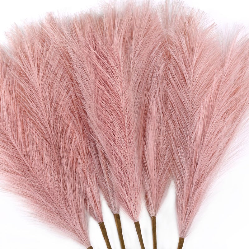 Tender Epoch 6 PCS Faux Pampas Grass Arrangement  1845cm Artificial Fluffy Pompous Grass Stems for Boho Chic Home and Wedding Decor Dust Pink