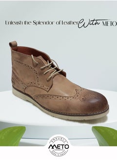 Meto Authentic natural leather embossed brogue chukka boots  - Image 1