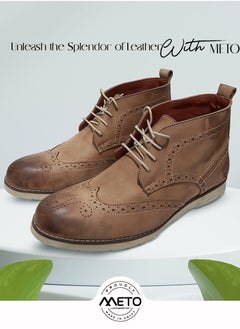 Meto Authentic natural leather embossed brogue chukka boots  - Image 2
