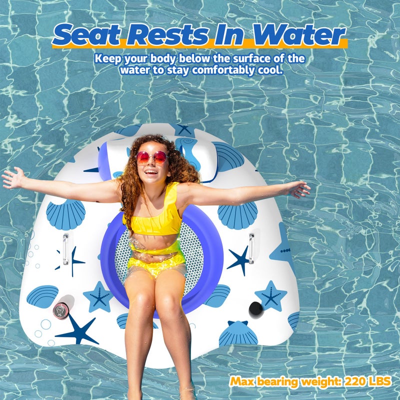 CACSPS Inflatable Pool Floats Adult, 2 Pack Floating Lounge Chairs with Cup Holders, Heavy Duty Blow Up Pool Floats Chair for Summer Water Fun, Beach, Lake, or Pool Party (Blue+Pink) - Image 5