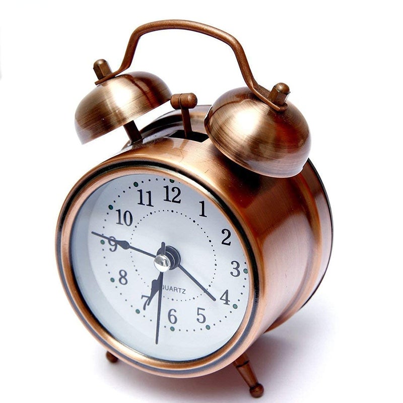 Ronest Alarm Clocks for Students Metal Analogue Cuitan Vintage Silent Ticking Table Twin Bell Wake Up Alarm Clock with Nightlight Gold - Image 1