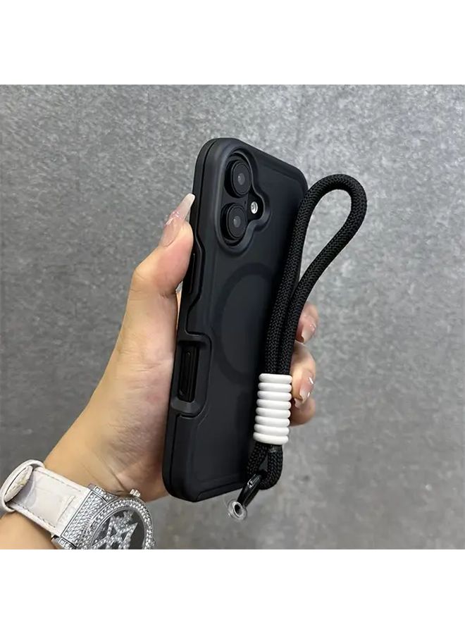 Magnetic Wireless Charging Phone Case For iPhone 16 Plus With Strap Black - Image 3