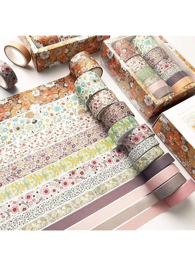 Generic 12 Rolls Floral Washi Masking Tapes Set Japanese Decorative Flowers Washi Masking Tape For Diy Crafts Arts Scrapbooking Bullet Journal Planners Gift  - Image 1