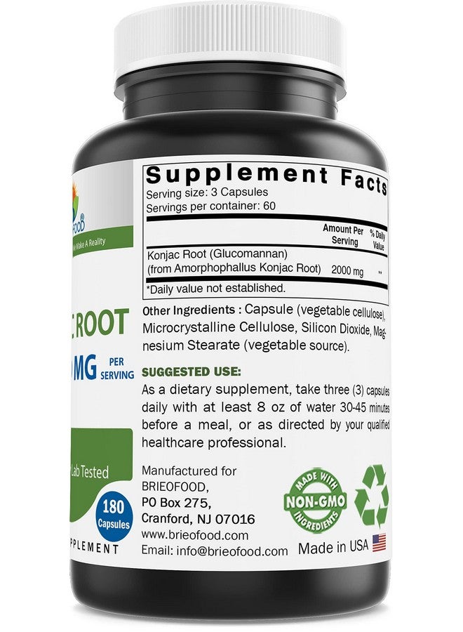 Brieofood Konjac Root Glucomannan 2000 mg per Serving - 180 Vegetarian Capsules - Image 2