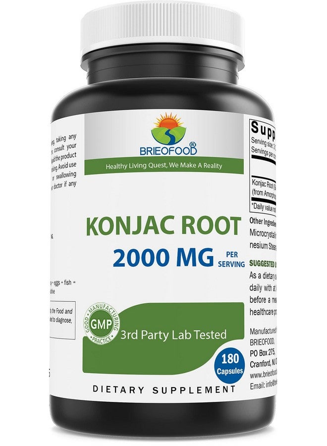 Brieofood Konjac Root Glucomannan 2000 mg per Serving - 180 Vegetarian Capsules - Image 1