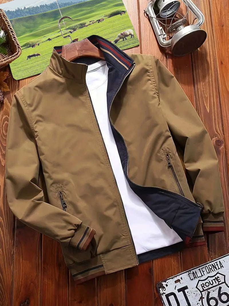 Men'S Sports Jacket Double-Sided Collar Casual Jacket Plus Size Colorblock Jacket Fashionable Jacket For Youth - Image 1