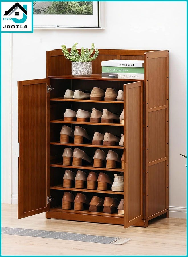 JOMILA Shoe Cabinet Household Door Storage Dustproof Simple Shoe Shelf Multi-layer Economic Bamboo Dormitory Rack Shoes Shelf 2 Doors 7 Floors - Image 1