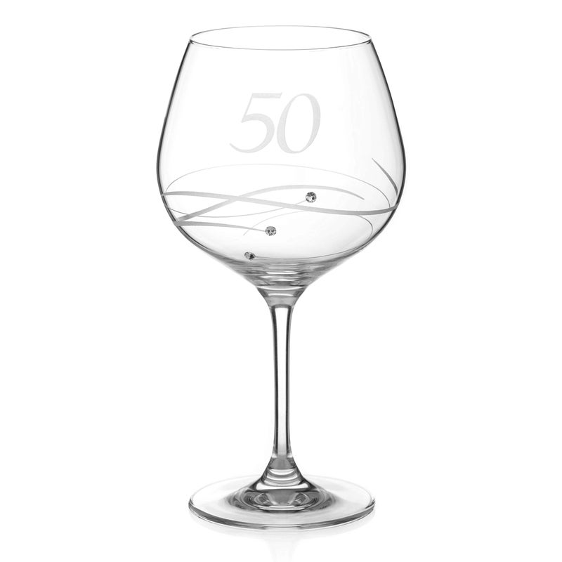 DIAMANTE Swarovski 50th Birthday or Anniversary Gin Copa  Single Crystal Gin Glass with a Hand Etched 50  Embellished with Swarovski Crystals