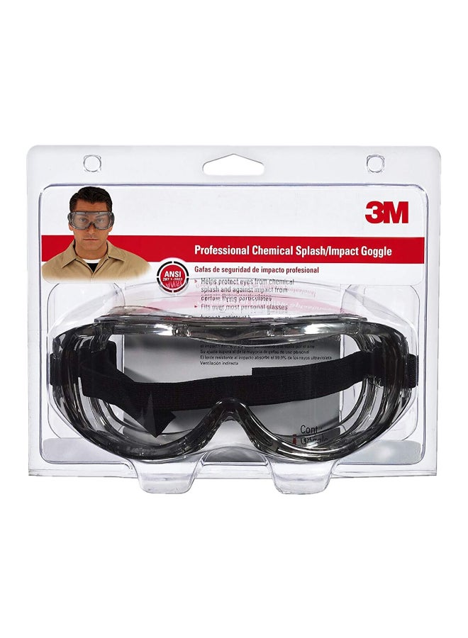 3M Chemical Splash and Impact Adjustable Strap Safety Goggles Black and Clear 17.78 x 21.336 x 9.652 cm 91264H1-DC/91264-80025 - Image 1