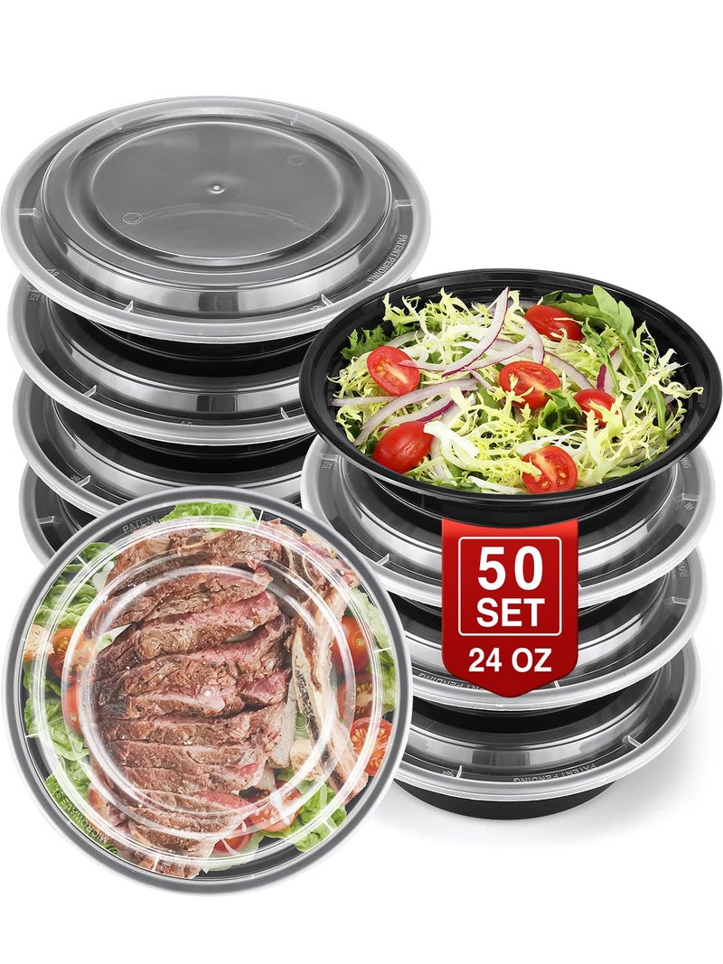 NEEBAKE 50 Sets 24oz Meal Prep Container Reusable Plastic Food Storage Containers with Lids Fits Microwave Freezer and Dishwasher Safe