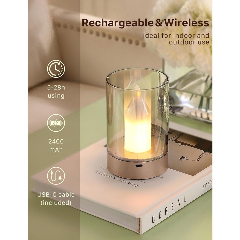 Diwali Small Candle Table Lamp, Cordless Gesture Sensor Control Night Light, Glass Flameless Candle, Dimmable Outdoor Lantern, Rechargeable Warm Light for Bedroom, Restaurant, Cafe - Image 5