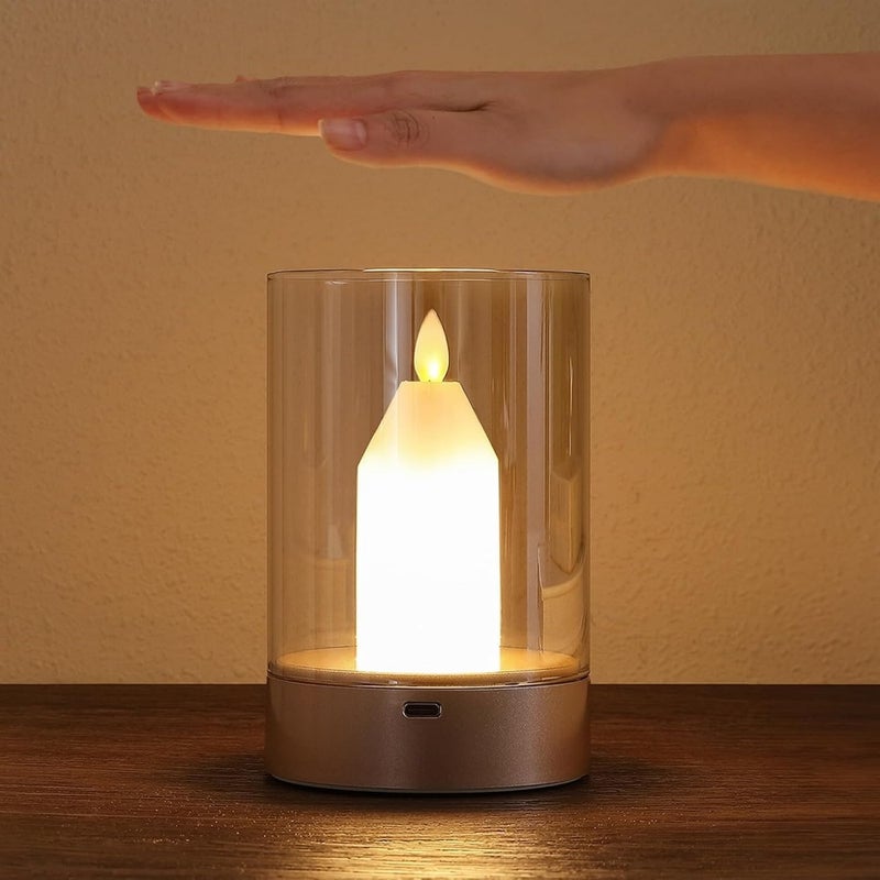 Diwali Small Candle Table Lamp, Cordless Gesture Sensor Control Night Light, Glass Flameless Candle, Dimmable Outdoor Lantern, Rechargeable Warm Light for Bedroom, Restaurant, Cafe - Image 1