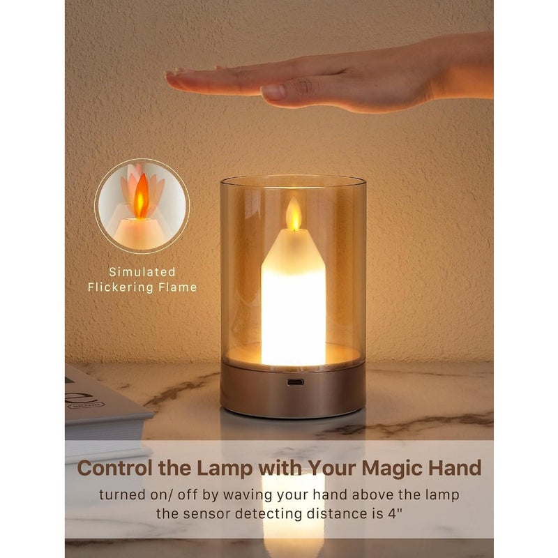 Diwali Small Candle Table Lamp, Cordless Gesture Sensor Control Night Light, Glass Flameless Candle, Dimmable Outdoor Lantern, Rechargeable Warm Light for Bedroom, Restaurant, Cafe - Image 3