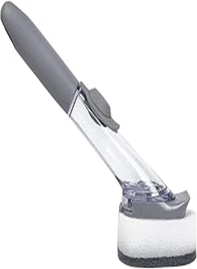 Crosslands Kitchen Tool Dishwashing Brushes Soap Dispensing Dish Brush, Kitchen Scrub Brush for Pans Pots Sink Household Kitchen Supplies, Iron pot brushes, Cleaning brushes（1 handle+1 Sponge brush）