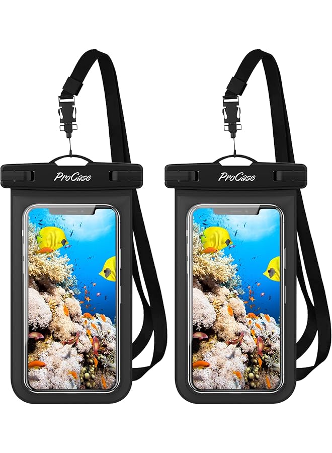 Procases 2 Pack Waterproof Phone Pouch Case 7" Universal Underwater Cellphone Dry Bag For Iphone 16 15 14 13 Pro Plus Max 12 11 Galaxy S24 S23 S22 Ultra Pixel Black - Image 1