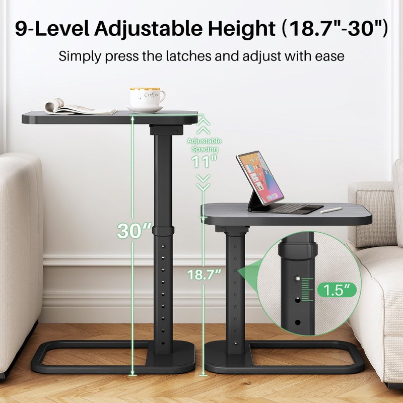 Kitstorack TV Tray Table, Adjustable Height & Rounded Metal Corners, Snack Table for Couch, Sofa, Bed, Chair, Living Room, C Shaped End Side Table for Eating, Dinner or Laptop, Small Spaces, Dark Gray - Image 3