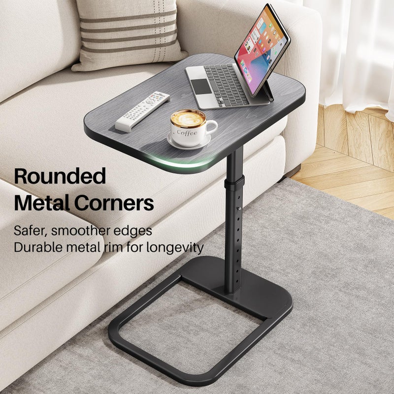 Kitstorack TV Tray Table, Adjustable Height & Rounded Metal Corners, Snack Table for Couch, Sofa, Bed, Chair, Living Room, C Shaped End Side Table for Eating, Dinner or Laptop, Small Spaces, Dark Gray - Image 2