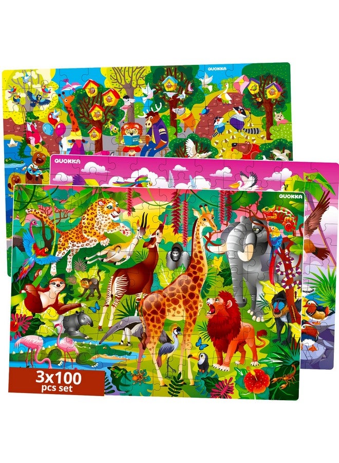 كوكا ألغاز QUOKKA من 100 قطعة للأطفال من سن 8 إلى 10 سنوات - مجموعة من 3 ألغاز للأطفال من سن 4 إلى 6 سنوات - لعبة لتعلم الحياة البرية والجيران والأصدقاء الريش للأطفال من سن 5 إلى 8 سنوات - هدية لعبة للأطفال الصغار للأولاد والبنات - Image 1