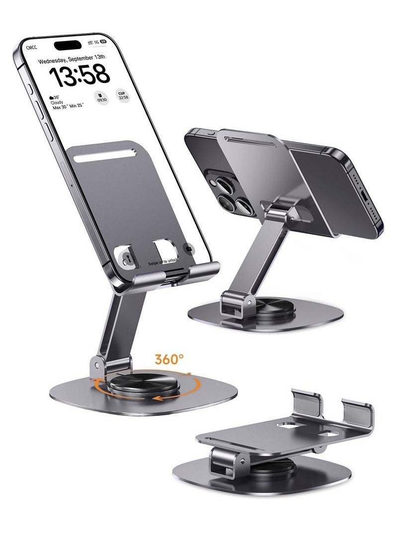 حامل هاتف معدني مكتبي قابل للطي، حامل موبايل ة دوار بزاوية 360 درجة، حامل جوال محمول، حامل هاتف محمول, للمكتب ارتفاع قابل للتعديل حامل iPhone حامل iPhone قابل للطي لجميع هواتف - Image 1