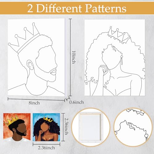 Dinifee 2 Pack Pre Drawn Canvas for Painting Sip and Paint Kit for Couple 8" x 10" Stretched Pre Printed Canvas Couples Date Night Art Party Adults Easter Mother's Day Gift(Queen and King) - Image 3