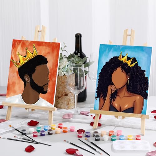 Dinifee 2 Pack Pre Drawn Canvas for Painting Sip and Paint Kit for Couple 8" x 10" Stretched Pre Printed Canvas Couples Date Night Art Party Adults Easter Mother's Day Gift(Queen and King) - Image 2