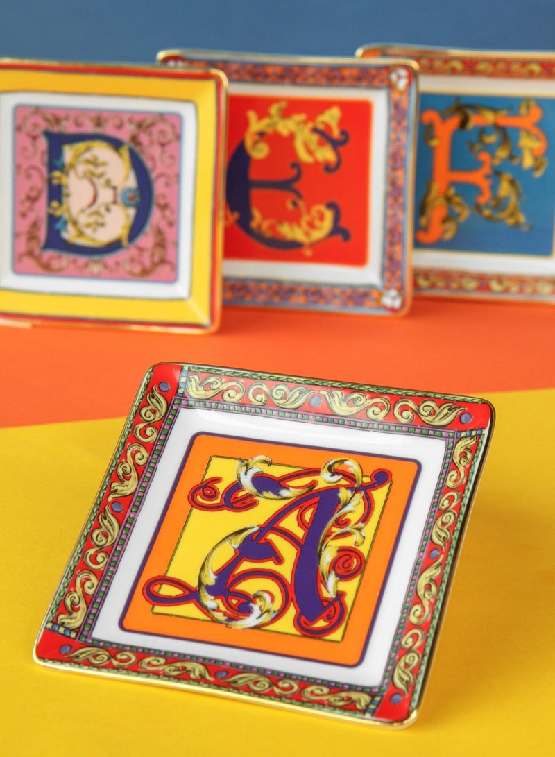 Baci milano Porcelain Jewelry Tray (15x15cm), Ortigia Alphabet Tabletop Art, Elegant Trinket Dish & Personalized Gift Tray for Women, Aesthetic Jewellery Organizer for Vanity or Home Decor (Letter E) - Image 5