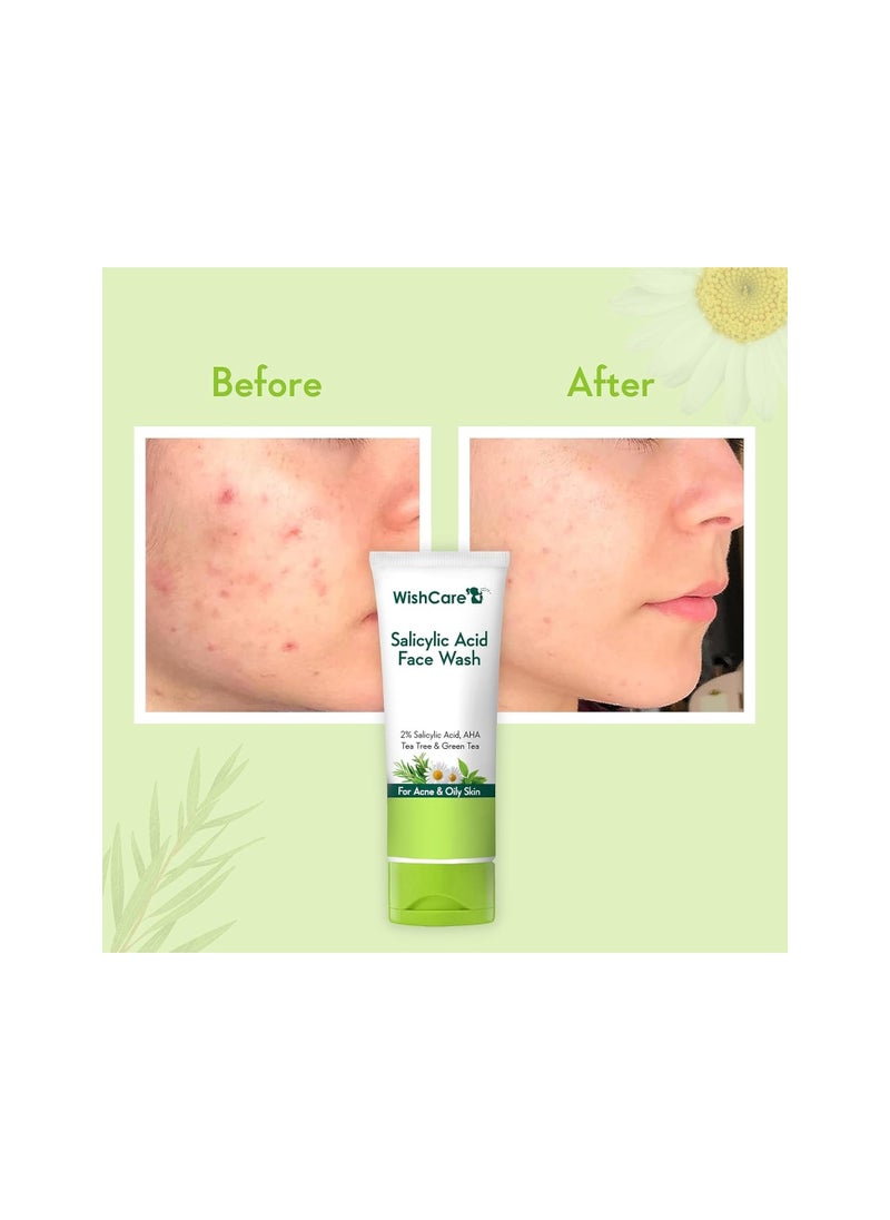 WishCare - WishCare 2% Salicylic Acid Face Wash with AHA, GreenTea, Chamomile & TeaTree - For Oil & Acne Control - Image 1