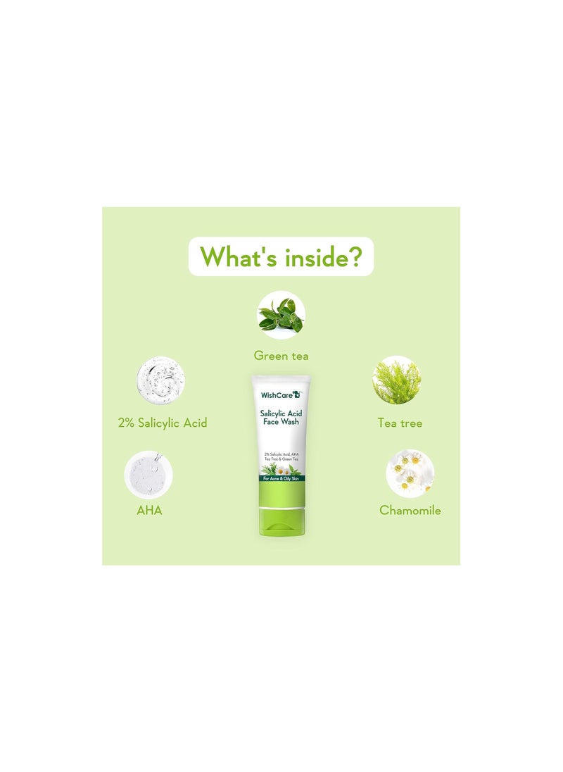 WishCare - WishCare 2% Salicylic Acid Face Wash with AHA, GreenTea, Chamomile & TeaTree - For Oil & Acne Control - Image 1
