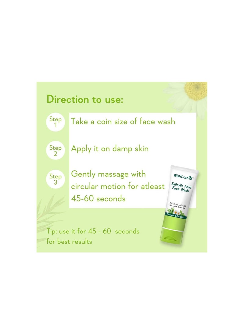 WishCare - WishCare 2% Salicylic Acid Face Wash with AHA, GreenTea, Chamomile & TeaTree - For Oil & Acne Control - Image 1