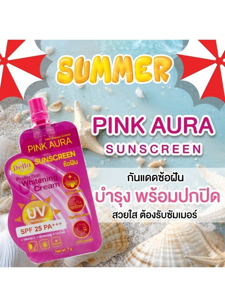 della Pink Aura Sunscreen SPF25 PA+++ 2PCS COMBO Vitamin C Oil Free Lightweight Face Cream Daily UV Protection (2x7g) - Image 4