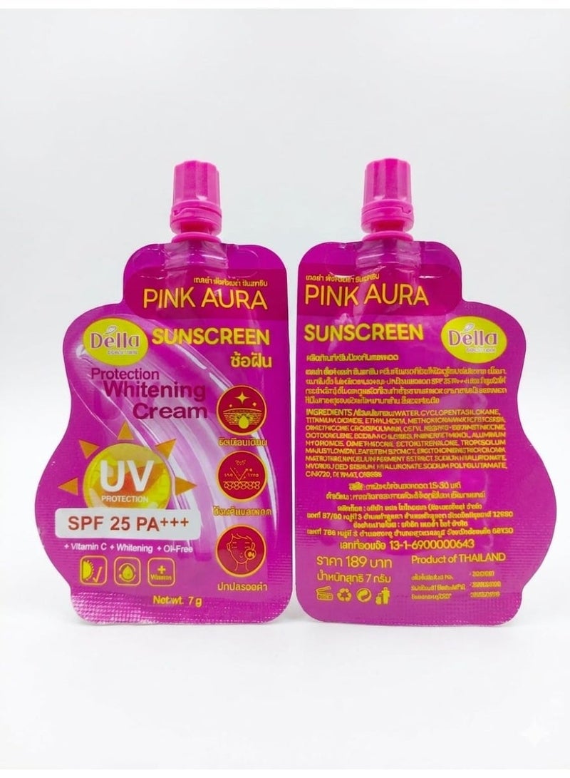 della Pink Aura Sunscreen SPF25 PA+++ 2PCS COMBO Vitamin C Oil Free Lightweight Face Cream Daily UV Protection (2x7g) - Image 5