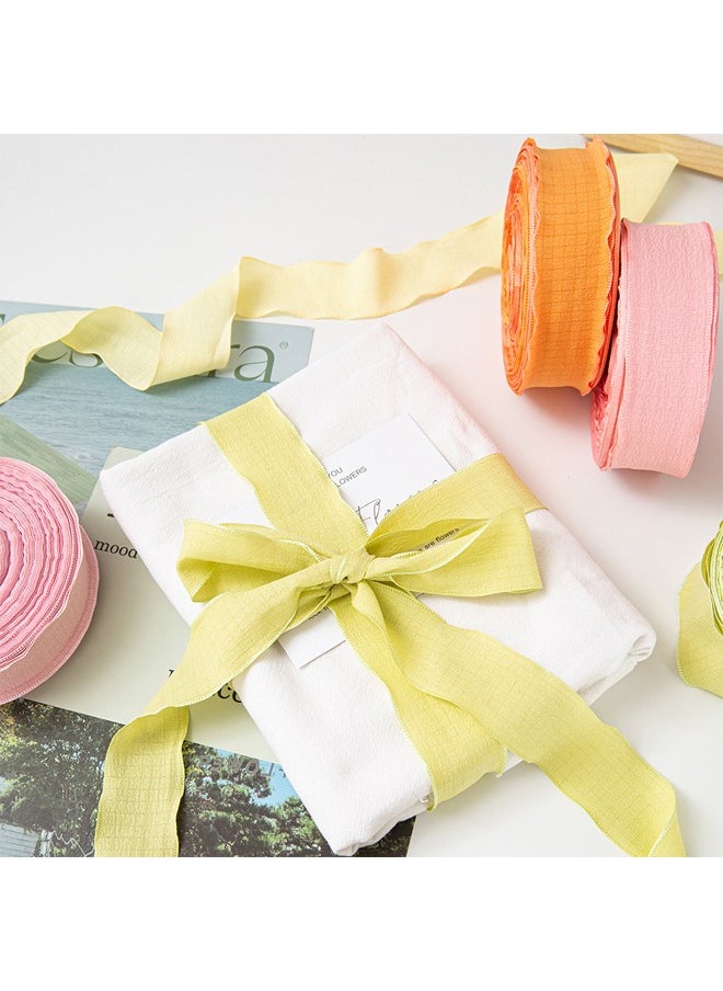 Zeemey 6 Rolls of Double-Sided Satin Ribbon, 1 inch x 10 yards (Total 60 yards),Polyester Crinkle Ribbon for DIY Crafts, Bows, Gift Wrapping - Frayed Edge Linen Wave Ribbons for Bouquets, Cake Decor, Flower Packaging  - Image 4