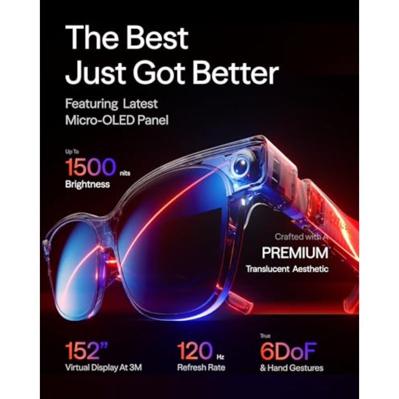XR/AR Glasses for gaming and productivity, aluminum alloy frame, matte black finish, 152'' ultra sharp display with 1500 nits brightness and 6DoF tracking - Image 2