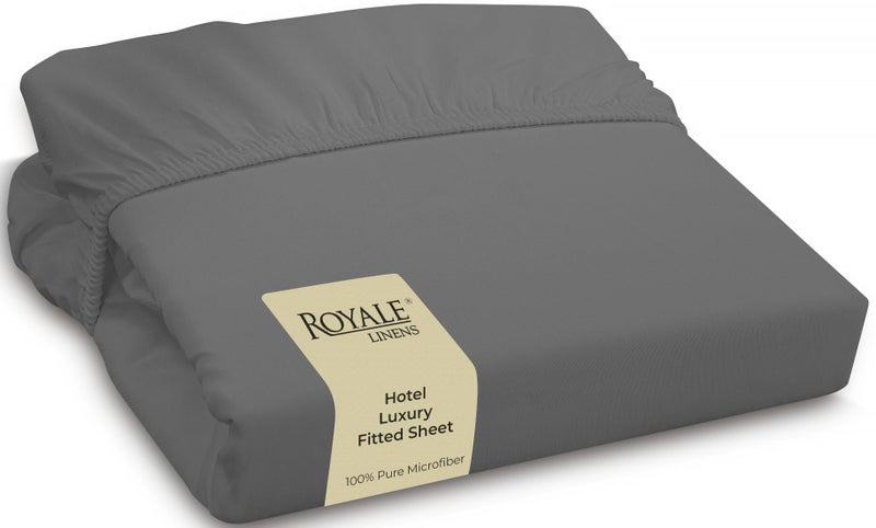 Royale Linens Fitted Sheet Queen  Ultra Soft 1800 Brushed Microfiber  Hotel Luxury Bottom Sheets  Wrinkle Free  Fade Resistant  Deep Pocket Fitted Sheet Only Queen Grey