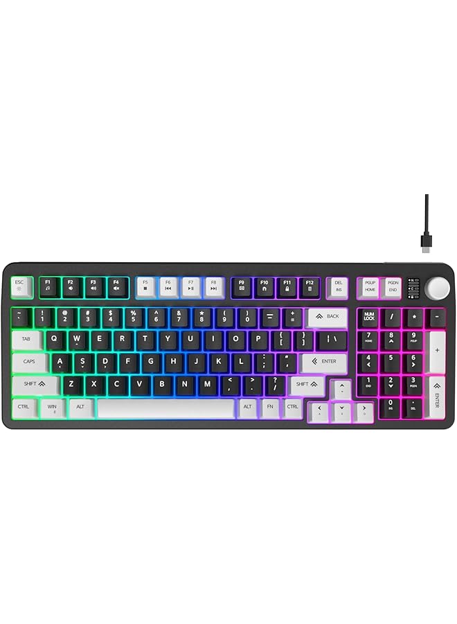96% Wired Gaming Keyboard Creamy Membrane Quiet Silent Keyboard With Number Pad  Volume Knob Light Up Computer Usb Teclado For Pc Desktop Games Office - Image 1