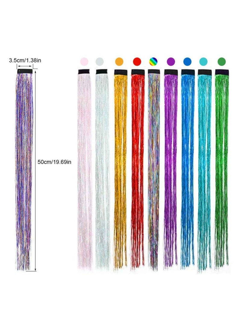 KASTWAVE 9 PCS Girls Hair Accessories Party Highlights Colorful Clip in Tinsel Extensionsn Colored Extensions Synthetic Straight Long Hairpiece - Image 3