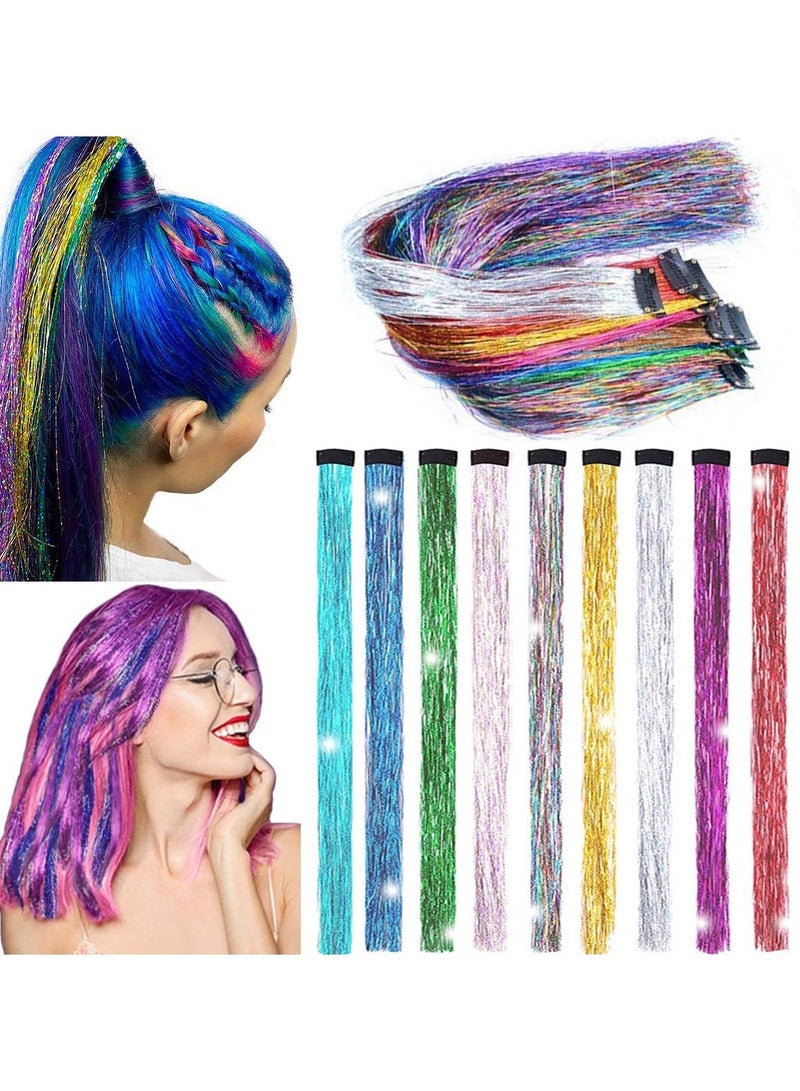 KASTWAVE 9 PCS Girls Hair Accessories Party Highlights Colorful Clip in Tinsel Extensionsn Colored Extensions Synthetic Straight Long Hairpiece - Image 1