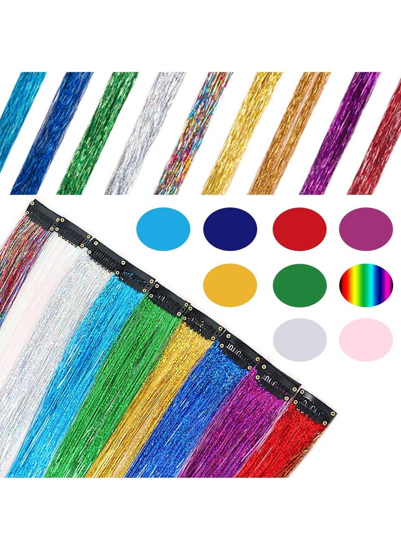 KASTWAVE 9 PCS Girls Hair Accessories Party Highlights Colorful Clip in Tinsel Extensionsn Colored Extensions Synthetic Straight Long Hairpiece - Image 2