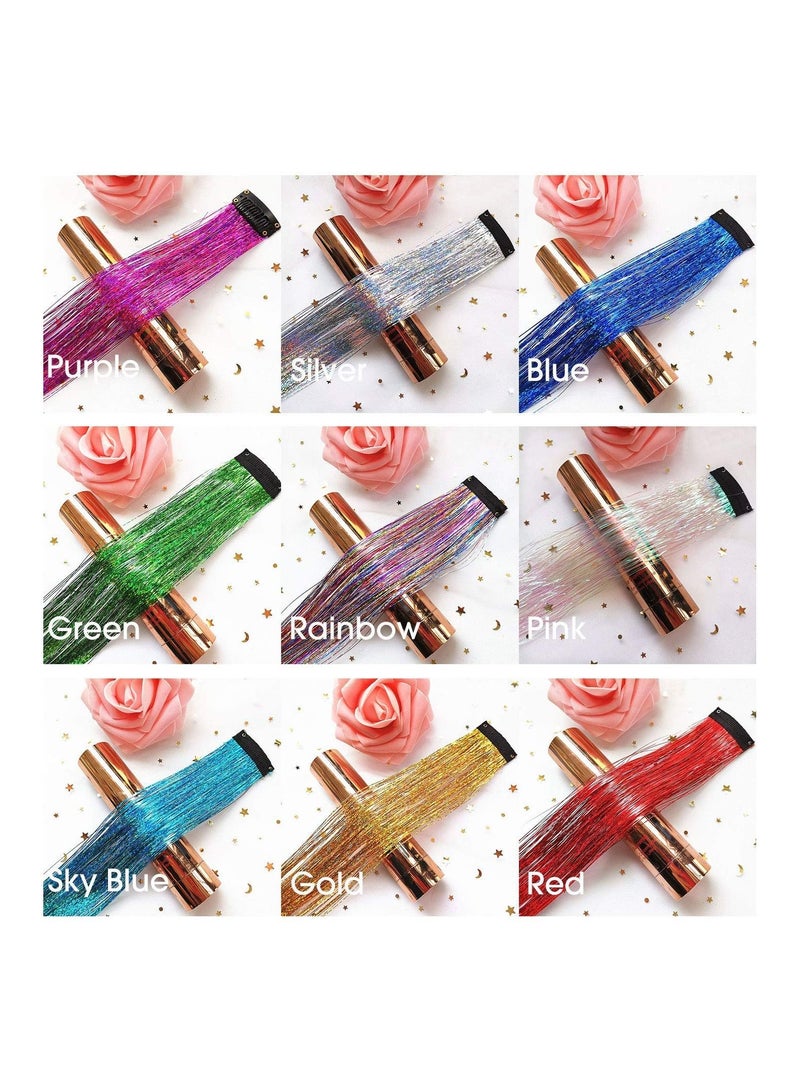 KASTWAVE 9 PCS Girls Hair Accessories Party Highlights Colorful Clip in Tinsel Extensionsn Colored Extensions Synthetic Straight Long Hairpiece - Image 4